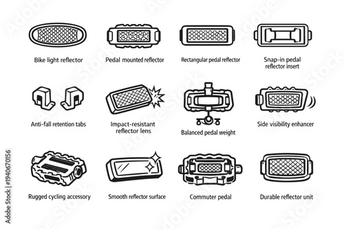 Surface vector design bike unit safety pedal reflector icon weight tabs