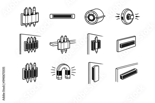 Vertical vector integrated pen holder magnetic outline surface stable icon concealed system