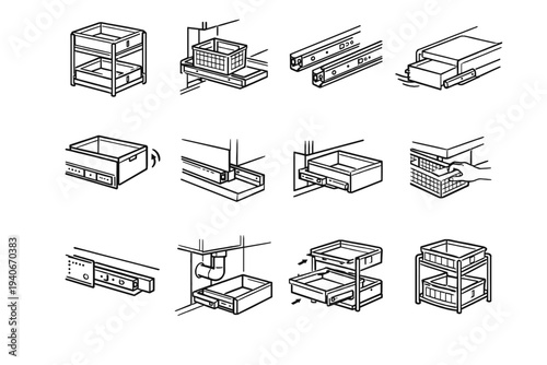 Vector bin runner telescopic sliding icon ergonomic glide sink under precision organizer