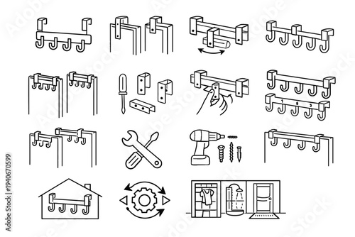 Modern refined icon fit form hardware rack hook door compatibility vector tidy