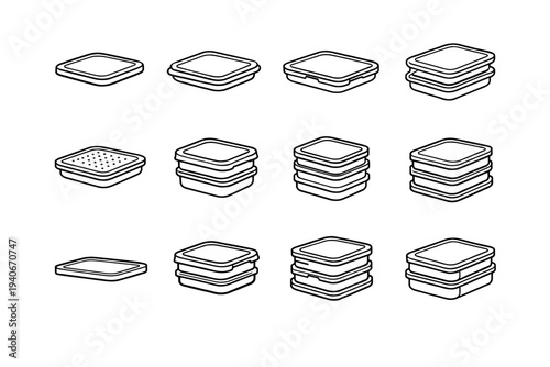 Stackable nesting edge surface foldable icons top form icon vector outline modern
