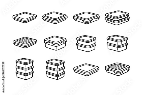 Geometry organization outline lid stacking solution refined modern vector groove icon icons