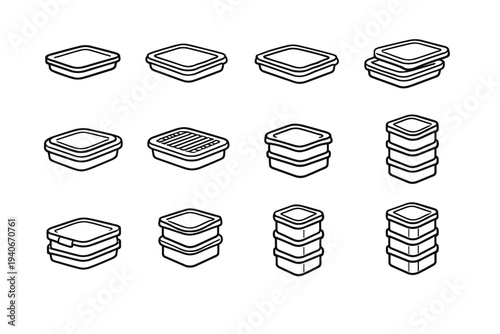 Collection form silhouette icon groove modern storage clean vector design container stacking