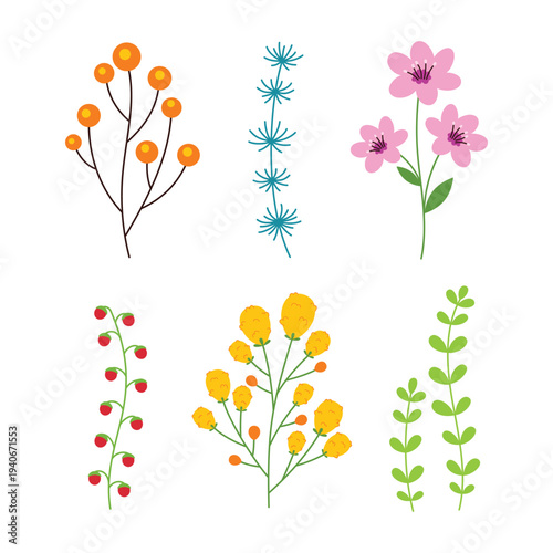 set with flowers, flat style