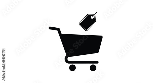 Shopping cart icon with a price tag isolated on a white background