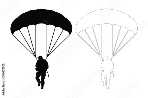 Skydiver Parachuting Silhouette Vector