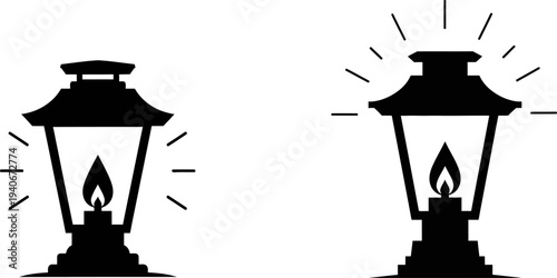 Black silhouette lanterns with flickering flames