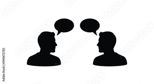 Two silhouetted figures engaged in conversation with speech bubbles