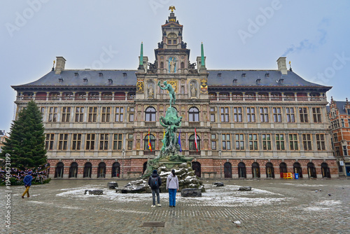 Exploring the Stunning Architectural Beauty of Antwerp City Hall on a Chilly Day in Belgium's Historic Grote Markt