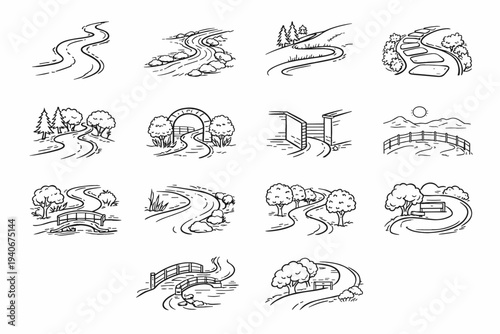 Garden simple outline vector arc generation loop icon image orchard sketch curve