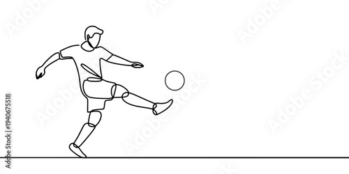 Continuous line soccer player kicking ball football sport illustration
