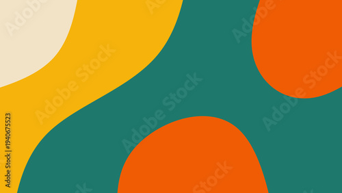 Teal orange and mustard yellow minimalist wavy wallpaper. Vintage bohemian flat design texture. Retro 70s mid century modern abstract background. Minimalist organic wavy background.