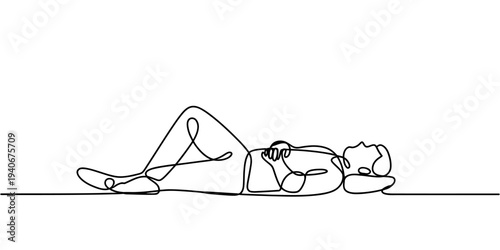 Continuous line woman resting after workout fitness recovery illustration concept