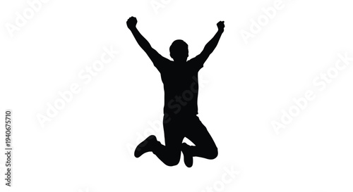 Silhouette of a person jumping with arms raised in celebration