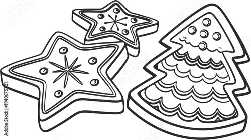 Christmas cookies star tree shapes coloring page