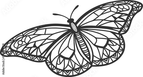 Black butterfly mandala coloring page mosaic style black and white
