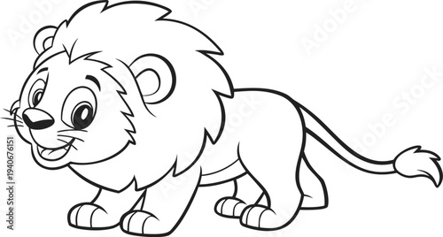 Cute baby lion coloring page with big fluffy mane cartoon lion black and white