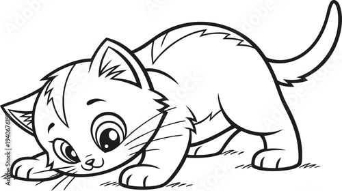 Cute kitten crawling with big eyes and small paws