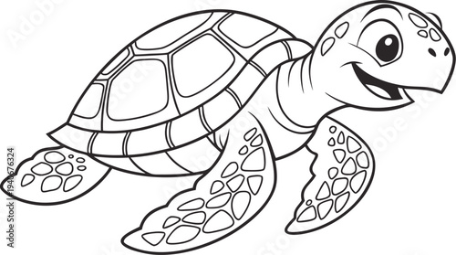 Cute turtle coloring page with patterned shell and flippers sea turtle cartoon turtle
