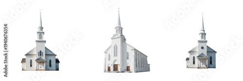 Obraz na plátně Set of white church collection isolated on transparent background small wooden c