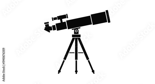 A black silhouette of a telescope mounted on a tripod stand