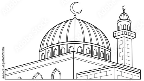 Islamic mosque with dome and minaret coloring page crescent moon