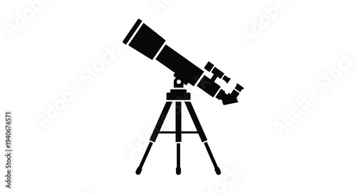 Black silhouette of a refractor telescope on a tripod stand