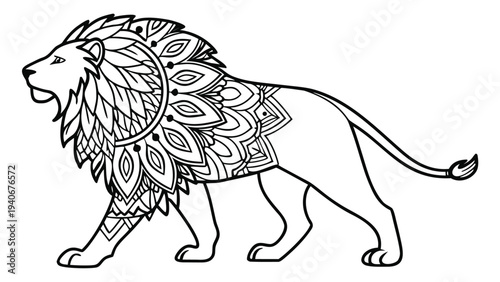 Lion mandala mane coloring page detailed pattern