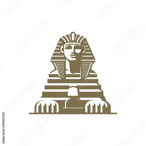 Stylized Egyptian Sphinx front view icon, ancient monument symbol, sepia graphic