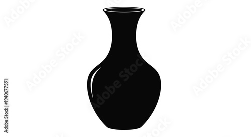 A minimalist black silhouette of a slender vase on a white background
