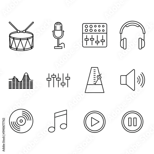 Music and Audio Icon Set: Sound and Recording Symbols