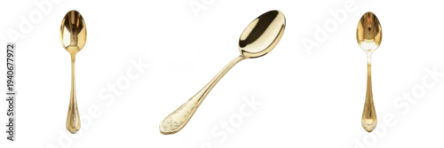Obraz  z motywem Set of golden spoons collection isolated on transparent background decorative vintage cutlery for fine dining png