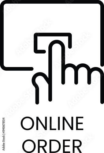Black outline of finger touching screen with text online order e-commerce shopping digital technology