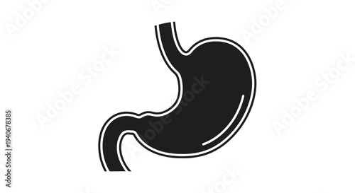 Simple black and white illustration of a human stomach anatomy