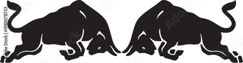 Charging Bulls Emblem: Two powerful, silhouetted bulls face off, embodying strength and determination in a stark, minimalist design. 