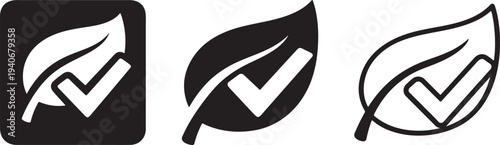 Eco Leaf Checkmark Approval Icon.