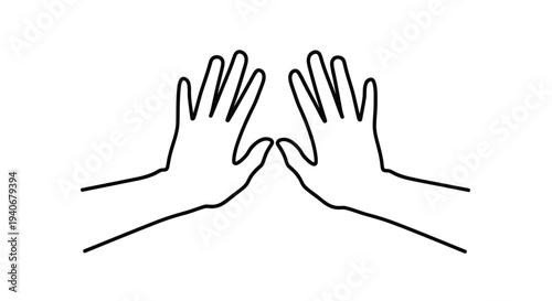 Simple line drawing of two hands facing each other palms open