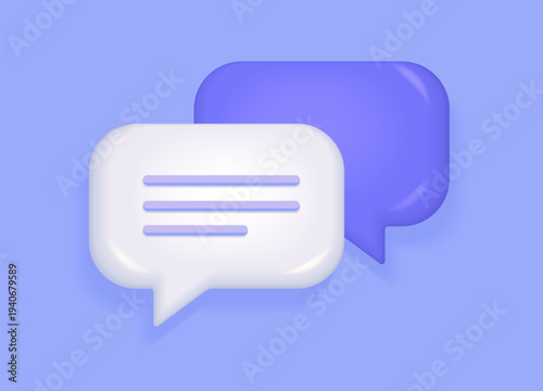 3d speech bubbles from chat dialogue.Minimal chat balloon for messages,comments,notifications,UI design.Dialogue boxes for chatting, and talking. Modern glossy liquid glass interface text boxes.Vector
