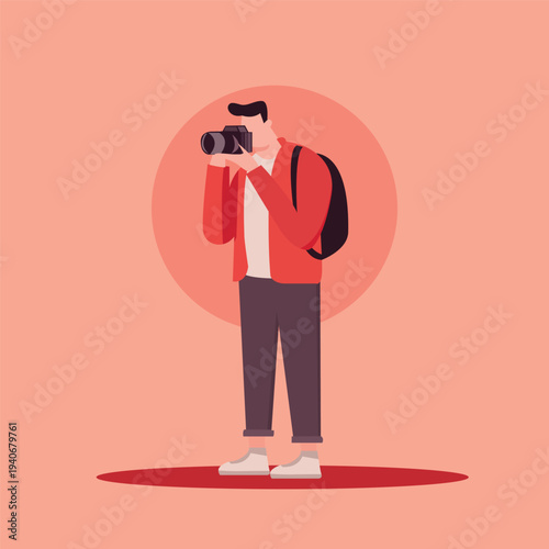 Photographer man with camera Vector illustration in a flat style