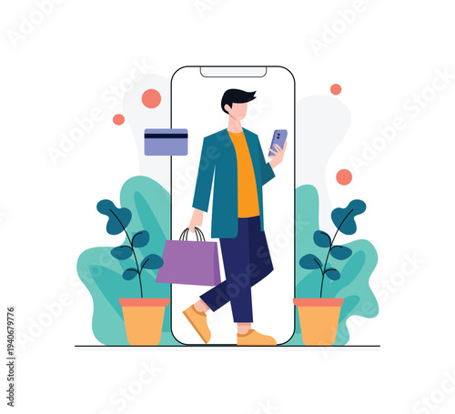 Online shopping concept Vector illustration in flat design style