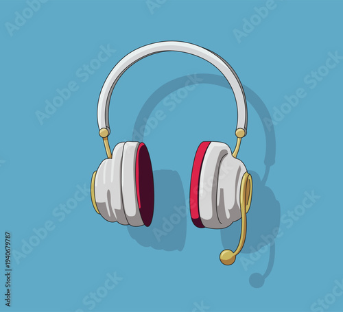 Headphones vector illustration Isolated on blue background Flat design