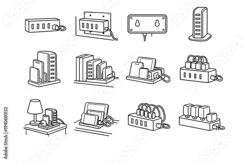 Home usb icons vertical vector option access geometry charging mounting organized slots