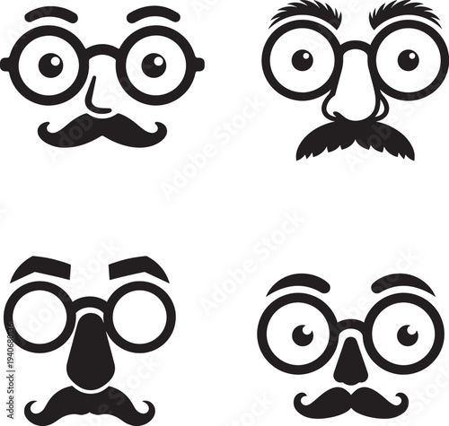 Nerd disguise glasses with fake nose and mustache, cartoon prank accessory vector