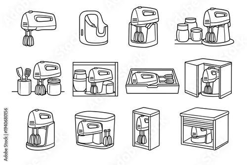 Kitchen organization holder storage solution vector icons cordless setup icon mixer countertop