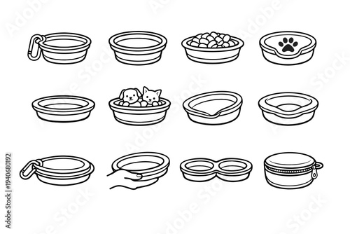 Icon pet shape easy outline travel clean depth opening vector geometry bowl