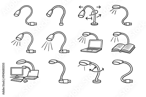 Lamp positioning smooth icon segment usb curvature bendable silhouette vector setup beam