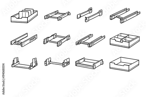 Locking geometry vector adjustable rails icons modern icon flexibility divider drawer