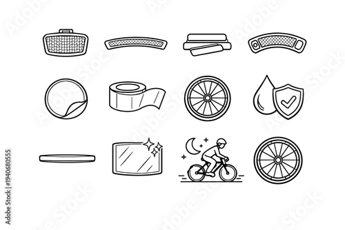 Coating reflective icons wheel adhesive icon vector thin cycling reflector night bike
