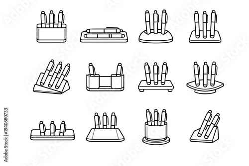 Balanced magnetic desk distribution option silhouette icon vector holder pen horizontal modern
