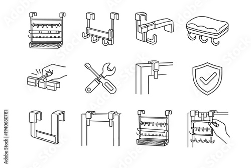 Over jewelry hooks installation variable padding door icon secure vector mounting thickness